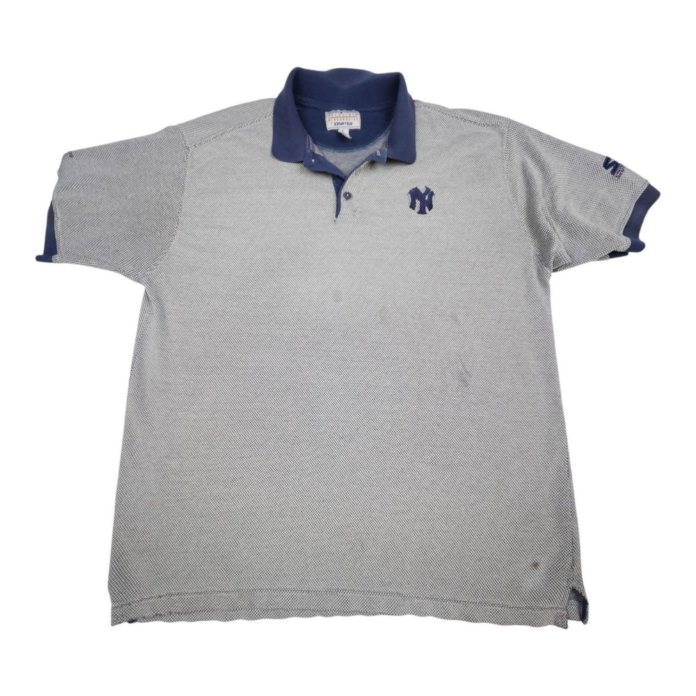 Vintage 90s Starter New York Yankees Polo Shirt Sz L Blue Gray MLB Sportswear
